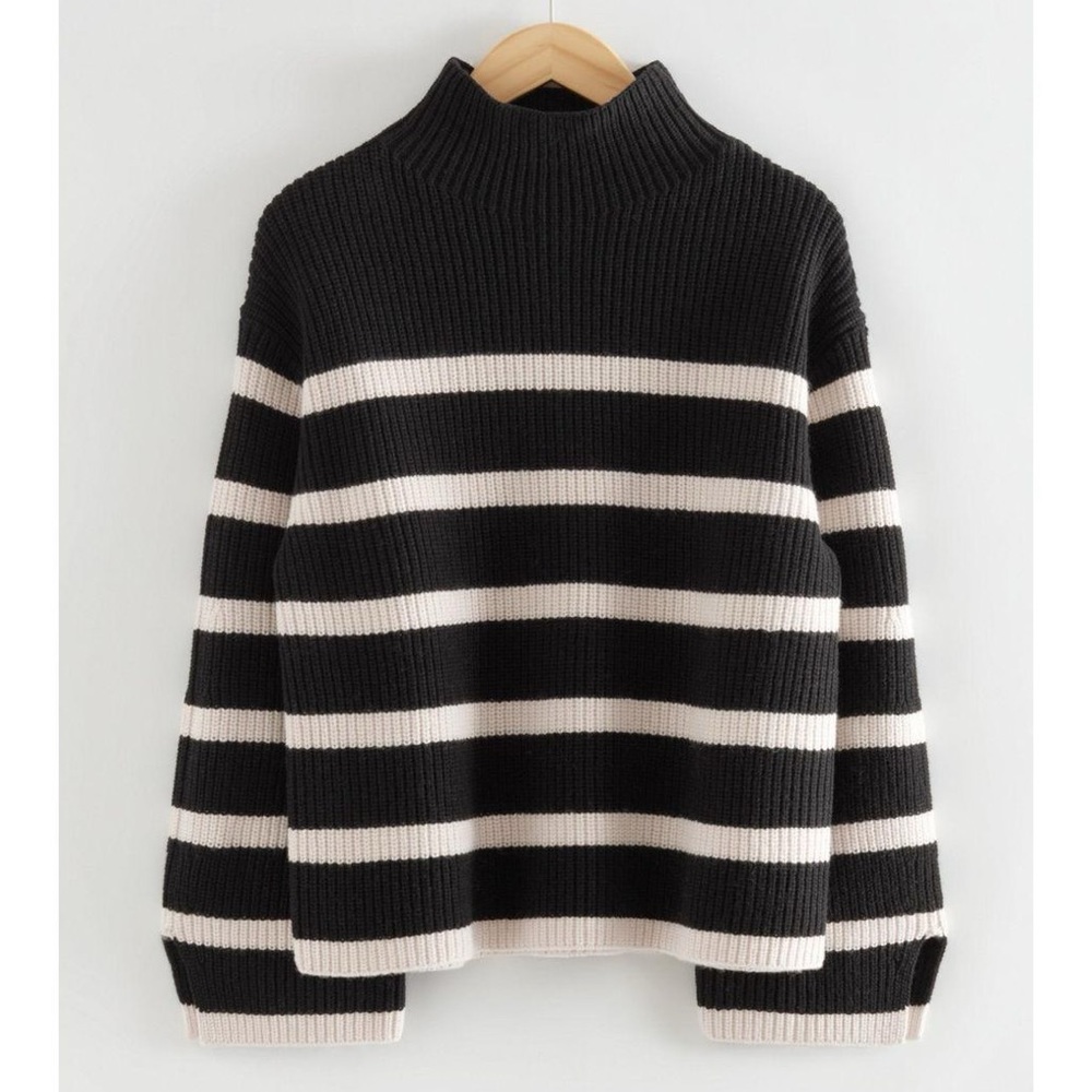 & Other Stories Women's Black Oversized Mock Neck Striped Sweater